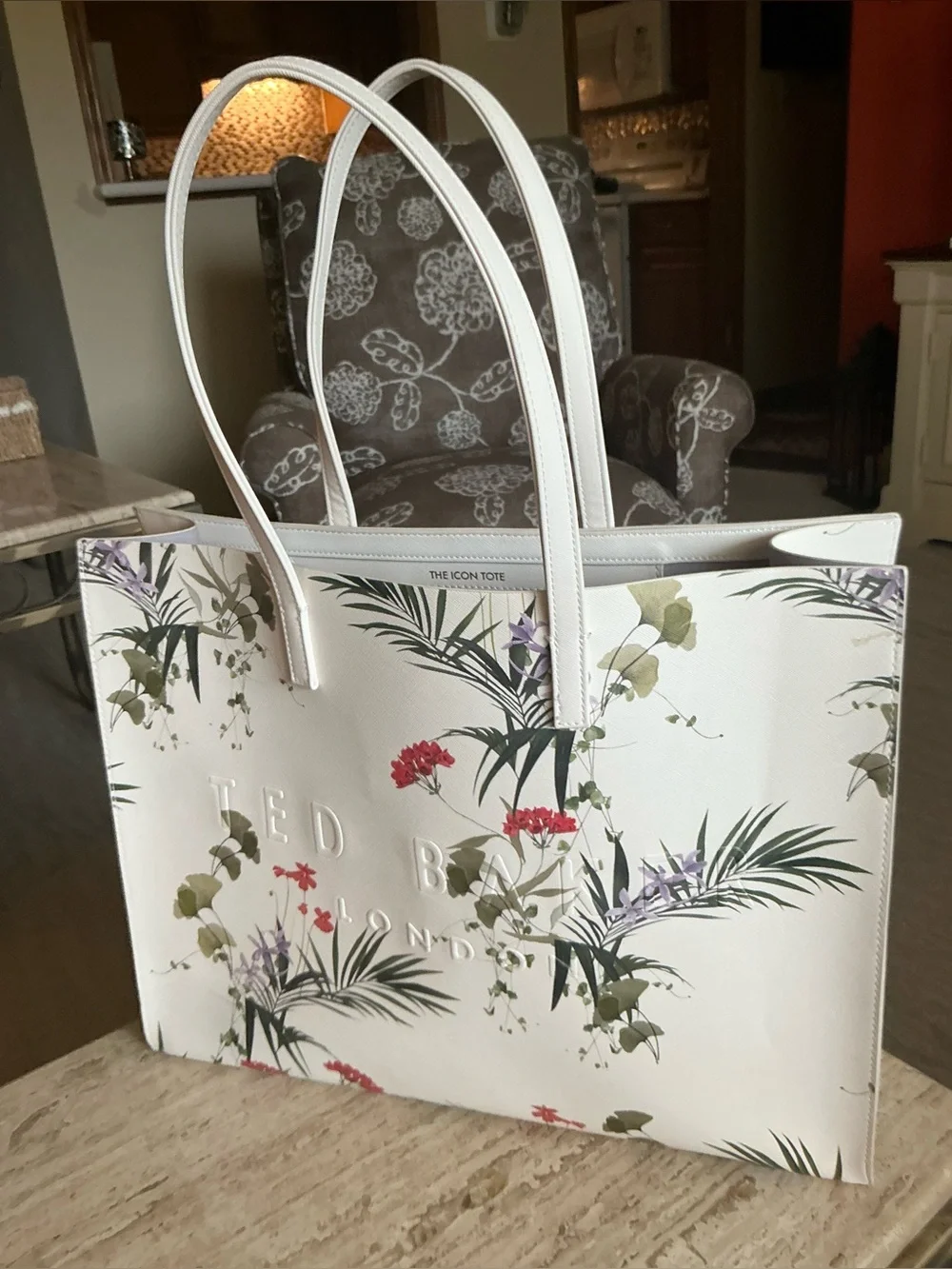Ted Baker London Icon Tote Botanical Floral Shopper Shoulder Bag White Large